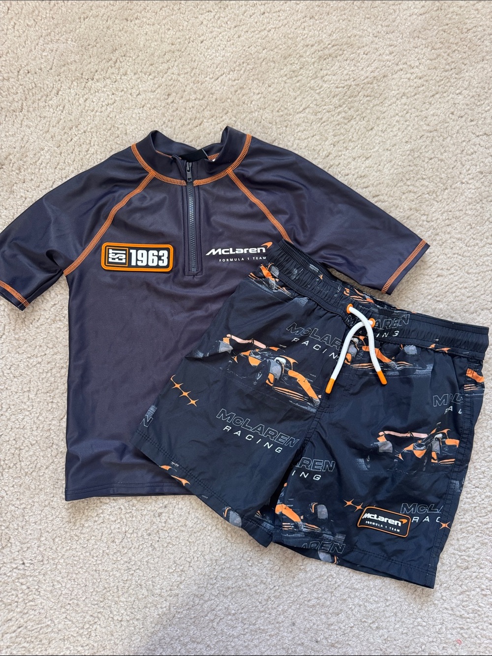 Marks & Spencer Kids Navy and Orange McLaren Rashguard Set - Size 7